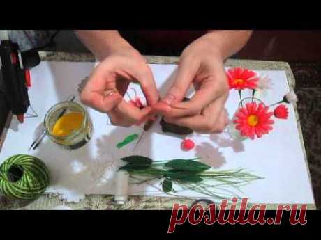 Цветы из ткани своими руками. (2 часть). Букет ромашек &quot;Дыхание лета&quot;. - YouTube