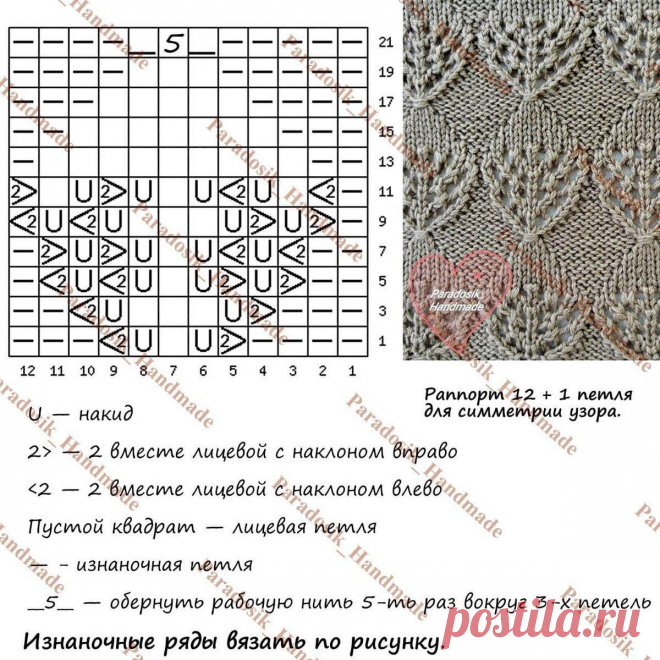 Новый красивый ажур в вашу копилочку — узор «Осенние листья» спицами | Рекомендательная система Пульс Mail.ru