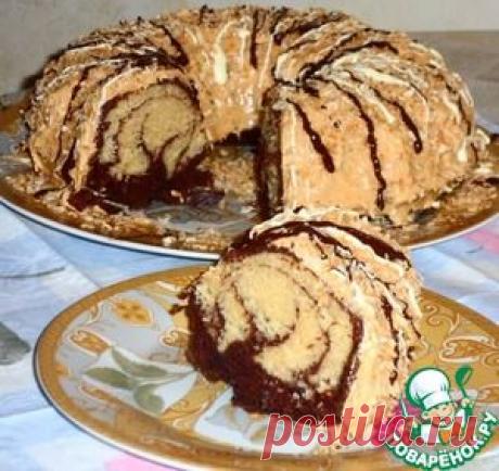 Ванильно-шоколадный кекс с карамельным соусом и жареным кокосом - кулинарный рецепт