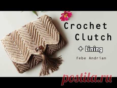 Crochet Clutch Bag || Dompet Rajut Motif Chevron (Subtitle Available)
