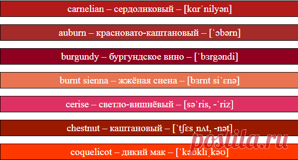 Дополнительные цвета на русском и английском языках