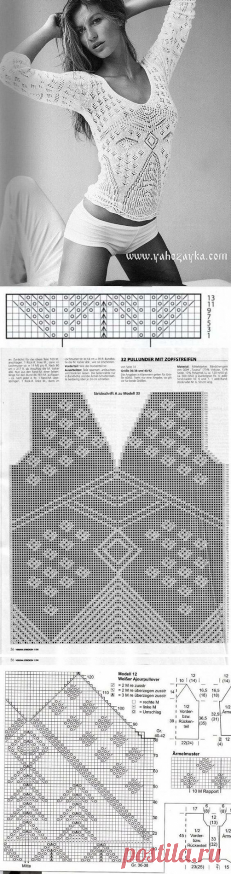 Пуловер с ажурными мотивам спицами. Схема модного пуловера спицами для девушек | Я Хозяйка