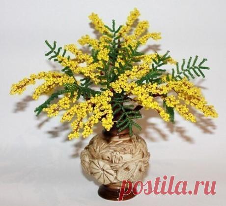 Мимоза из бисера. Мастер-класс.