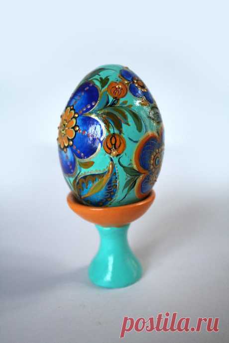 Easter egg turquoise painted wooden egg hand painted egg | Etsy