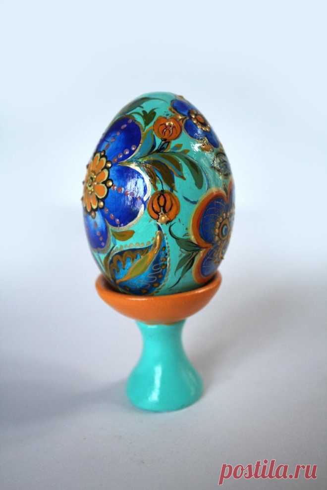 Easter egg turquoise painted wooden egg hand painted egg | Etsy