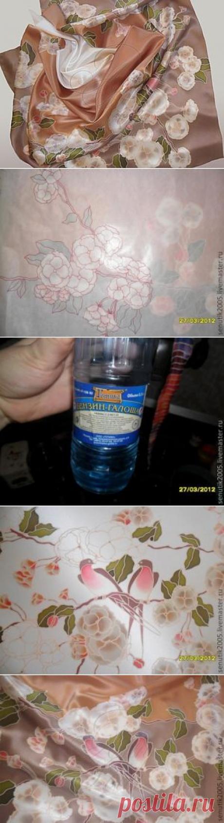 Шелковый платочек &quot;Яблоневый цвет&quot; в технике холодного батика своими руками - Ярмарка Мастеров - ручная работа, handmade