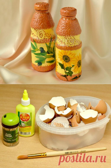 Декупаж бутылочки с яичным кракле. Мастер-класс с пошаговыми фото