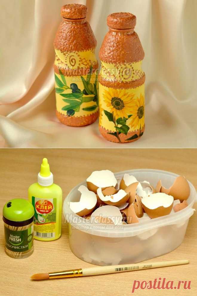 Декупаж бутылочки с яичным кракле. Мастер-класс с пошаговыми фото