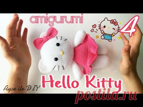 Amigurumi Hello Kitty Kedi Yapımı 4. Bölüm - Kol, Fiyonk, Birleştirme, Örgü Kedi - YouTube