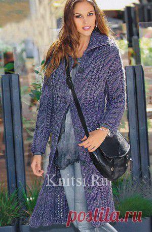 Пальто с узором из кос. Вязание для женщин / Пальто / Спицами