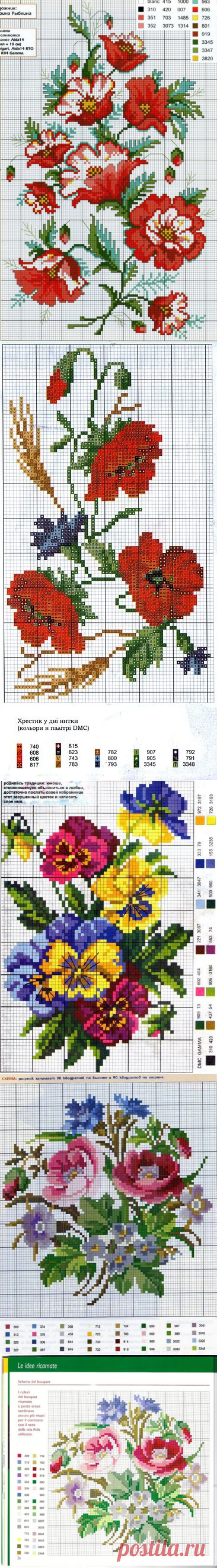Подборка схем для цветочной вышивки. Бесплатные схемы для вышивки цветов |