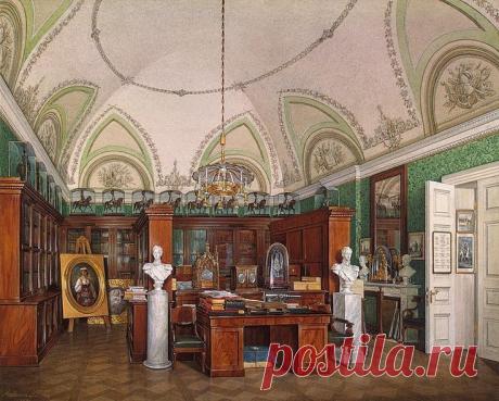 Interiors of the Winter Palace. The Military Library of Emperor Alexander II - Edward Petrovich Hau - Drawings, Prints and Painting from Hermitage Museum | brunhild110 приколол(а) это к доске Interior painting