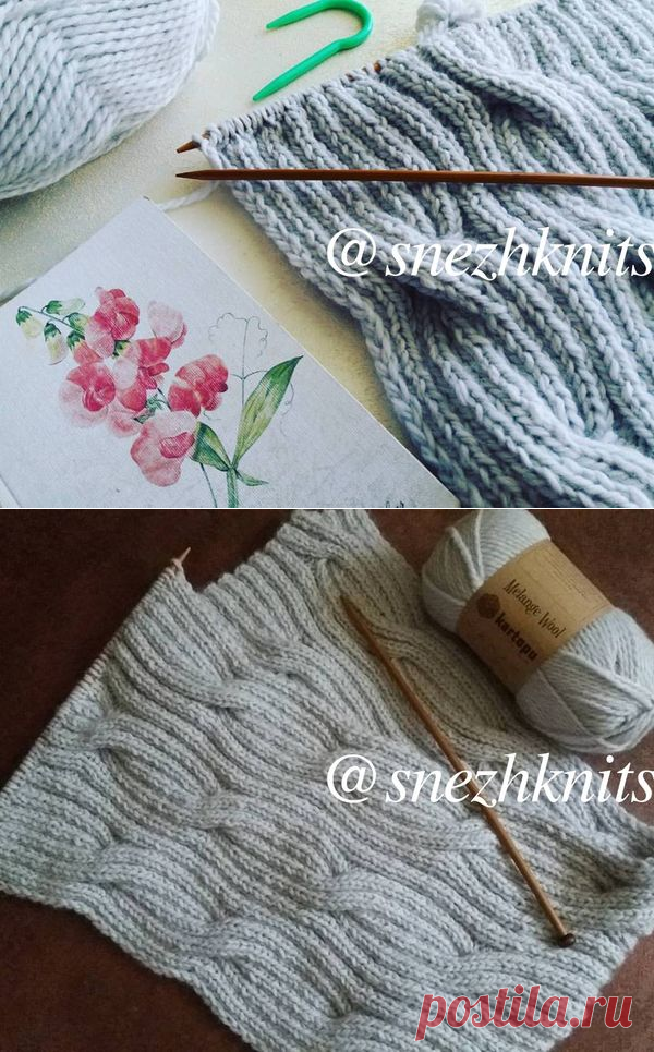 Шарф связанный спицами. Двусторонний узор коса | АЖУР - схемы узоров