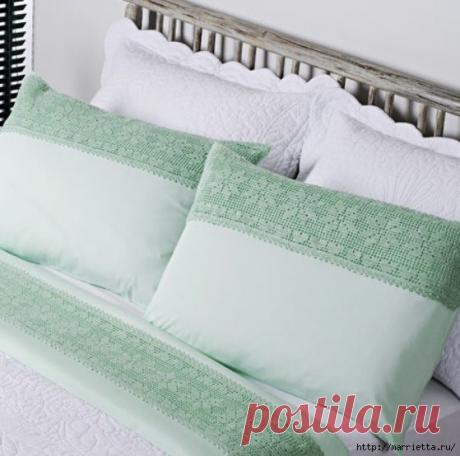 Украшение подушек кружевом крючком. Идеи и схемы.