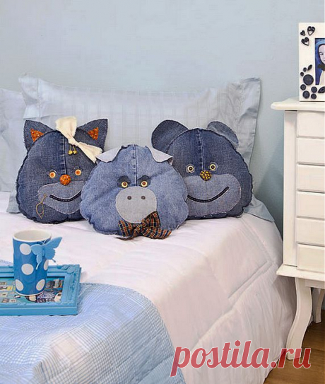 Детские подушки-игрушки из старых джинсов. Мастер-класс.