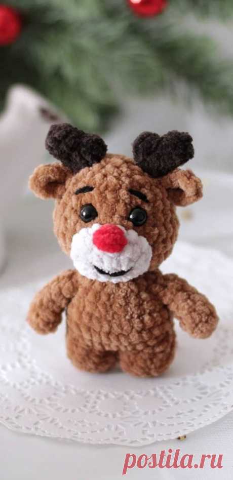 PDF Крошка Олли крючком. FREE crochet pattern; Аmigurumi animal patterns. Амигуруми схемы и описания на русском. Вязаные игрушки и поделки своими руками #amimore - плюшевый олень, маленький оленёнок из плюшевой пряжи.