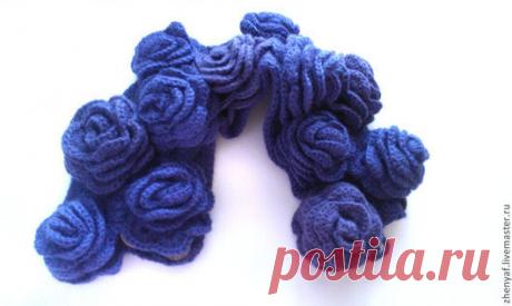 Купить шарф вязаный - тёмно-фиолетовый, цветочный, шарф, вязаный шарф, вязаный шарфик