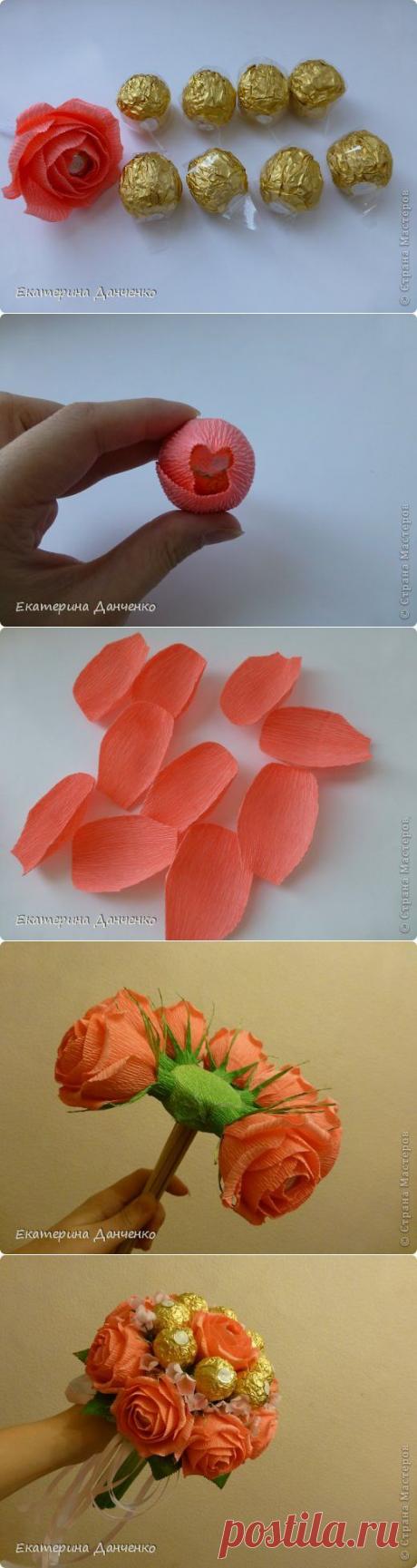 МК розочек и букет из кофет | Страна Мастеров