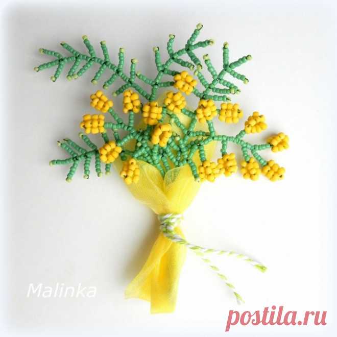 Мимоза из бисера Мимоза из бисераТакая мимоза впишется даже в минималистичный интерьер.