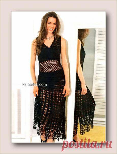 Чёрное вязанное платье с кружевной юбкой - Платье.Сарафан