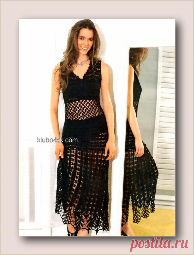 Чёрное вязанное платье с кружевной юбкой - Платье.Сарафан