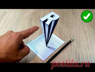 Dibujo 3D Fácil 🔥 Cómo Crear la LETRA R con Efecto de Profundidad
