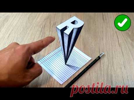 Dibujo 3D Fácil 🔥 Cómo Crear la LETRA R con Efecto de Profundidad