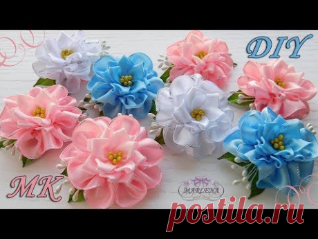 🌺 Цветы из атласных лент. Зажимы для волос. Канзаши МК/DIY