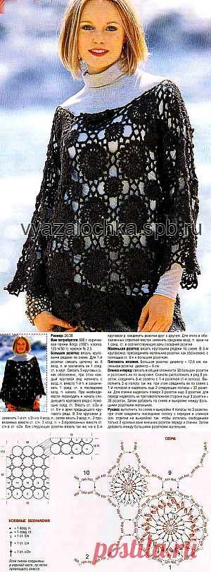 Ажурный пуловер крючком из круглых мотивов | ВЯЗАЛОЧКА – Вязание Спицами и Крючком | Схемы и Модели Бесплатно