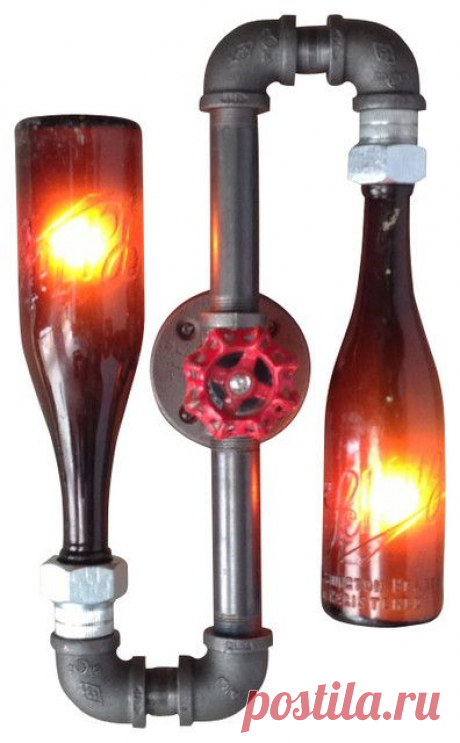 Contorted Sconce, Amber Bottle - Industrial - Wall Sconces - by Peared Creation