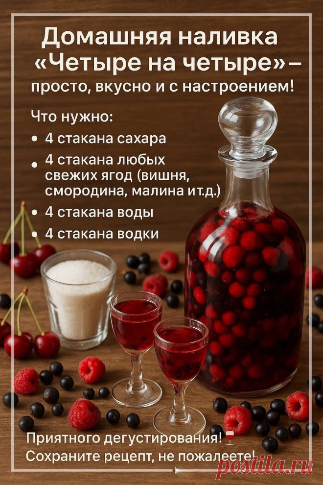 Как приготовить:
Залейте сахар тёплой кипячёной водой и размешайте до растворения.

Добавьте вымытые и обсушенные ягоды прямо целиком.

Влейте водку, перемешайте.

Закройте банку капроновой крышкой.

Переверните банку вверх дном и уберите в тёмное прохладное место.

Настаивайте 2 недели.

Процедите и разлейте в стеклянные бутылки.


 Храните в прохладном месте и подавайте охлаждённой — очень ароматно, в меру сладко и празднично!