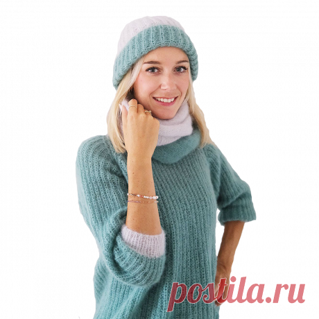 Двухцветная шапка патентной резинкой.
Размеры: обхват головы 50-52 (53-55) 55-58 см