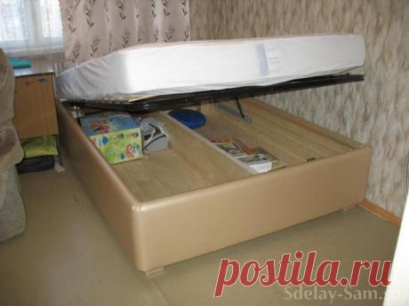 Кровать двуспальная с лифтом и двумя отделениями для вещей делаем сами