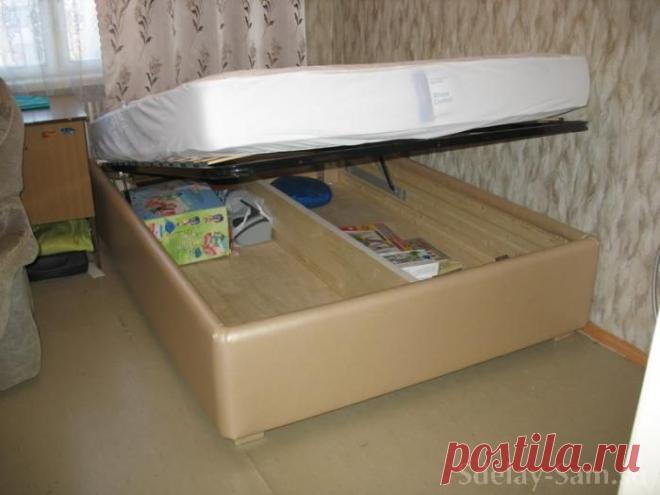 Кровать двуспальная с лифтом и двумя отделениями для вещей делаем сами
