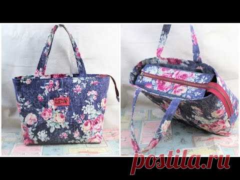蓋付きトートバッグ作り方　How to make tote bag　内ポケット付き