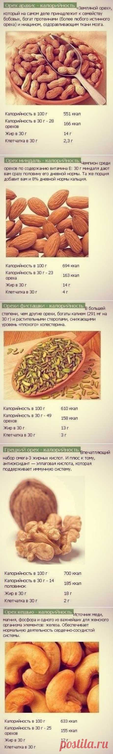 Орехи. Калорийность и полезные свойства.