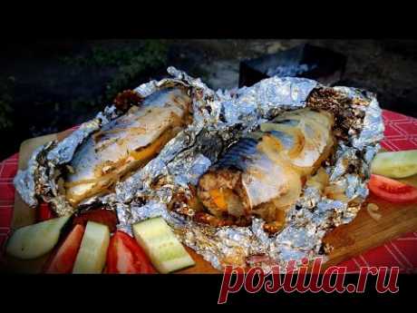 Вкуснейшая скумбрия на мангале. Запекаем в фольге. ENG SUB