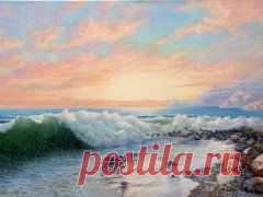 Морская галерея. Розовый прибой. Холст, масло. 800 х 600.