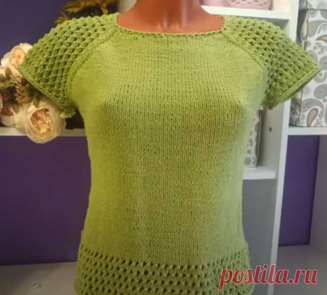 Как связать летний топ спицами с коротким рукавом