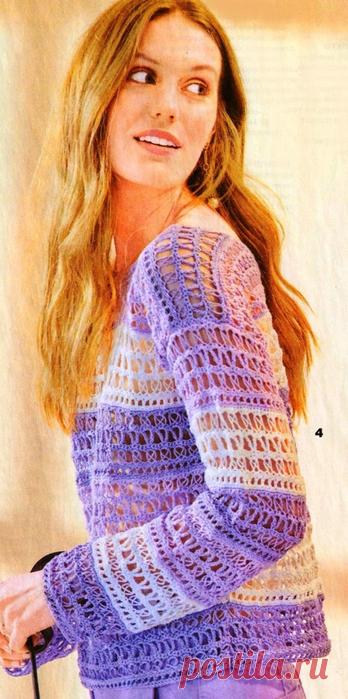 Джемпер с ажурными цветными полосами. Крючком. Схема узора. / Обсуждение на LiveInternet - Российский Сервис Онлайн-Дневников