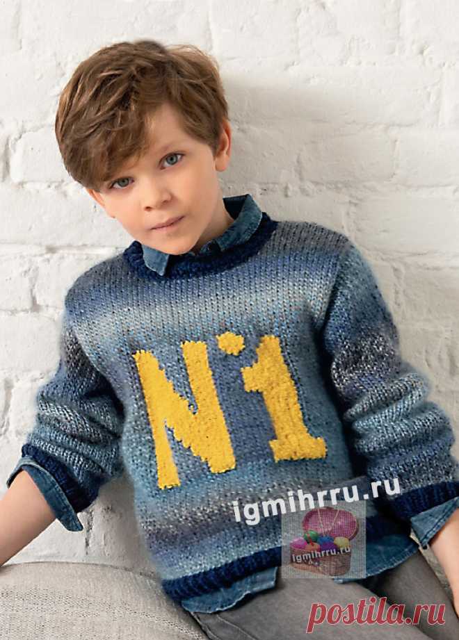 Для мальчика 4-12 лет. Пуловер с ярким мотивом. Вязание спицами для мальчиков со схемами и описанием