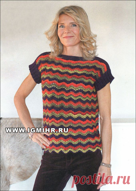 Нарядный топ с волнистым узором, от финских дизайнеров. Спицы.