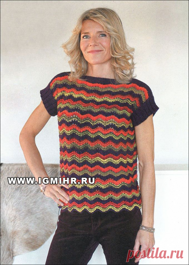 Нарядный топ с волнистым узором, от финских дизайнеров. Спицы.