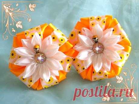 Солнечные бантики из атласных лент/Sunny Bows/DIY/Tutorial