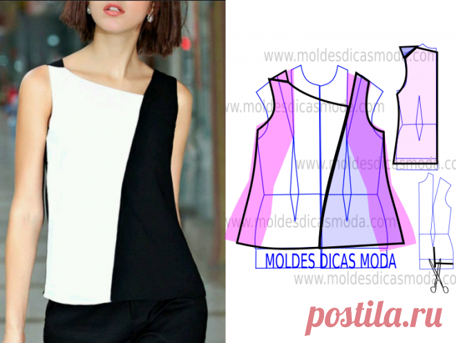 BLUSA PRETO E BRANCO FEMININA Faça a leitura da transformação do molde de blusa preto e branco feminina na frente com rigor antes de iniciar qualquer outro processo.
