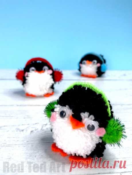 Pom Pom Penguin DIY Ornaments - Red Ted Art