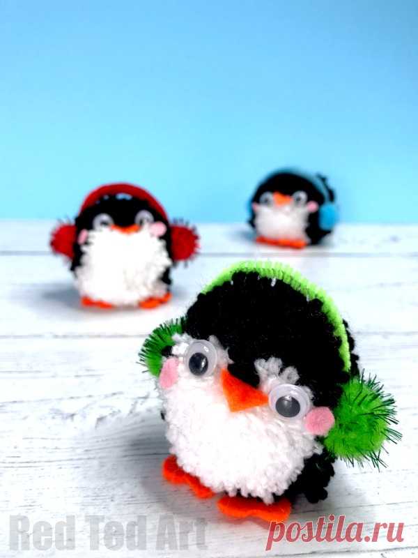 Pom Pom Penguin DIY Ornaments - Red Ted Art
