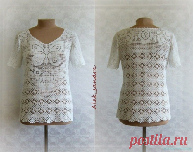 Шикарный топ связанный крючком в филейной технике  Схема вязания