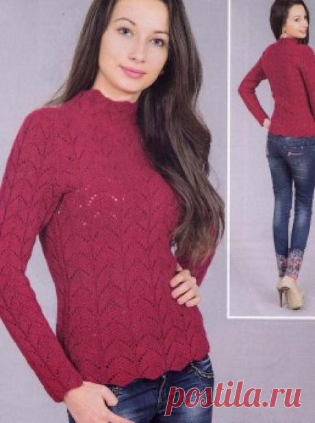 Вязание крючком и спицами - Пуловер фантазийным узором с воротником-стойка