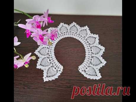 Ажурный ананасовый воротничок. МК часть 2 (10-15). Openwork crochet napkin.